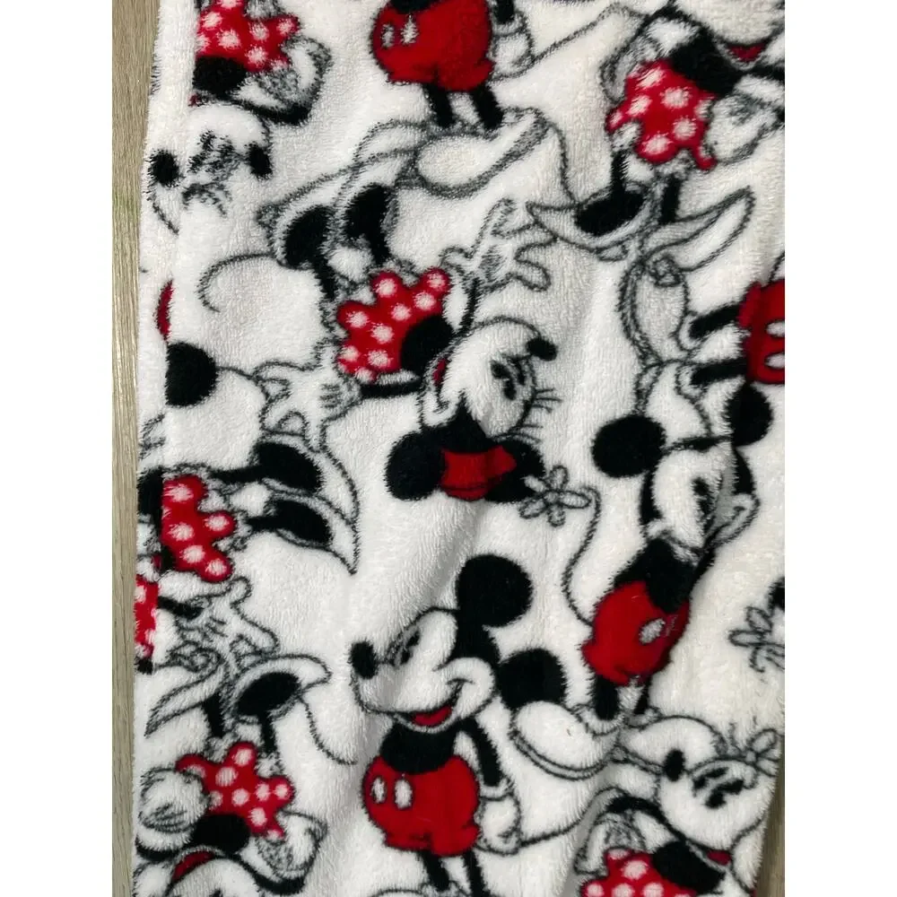 Disney Mickey Minnie Women S Fleece Pajama Set V-Neck Top Print Pants Sleepwear - Picture 4 of 8